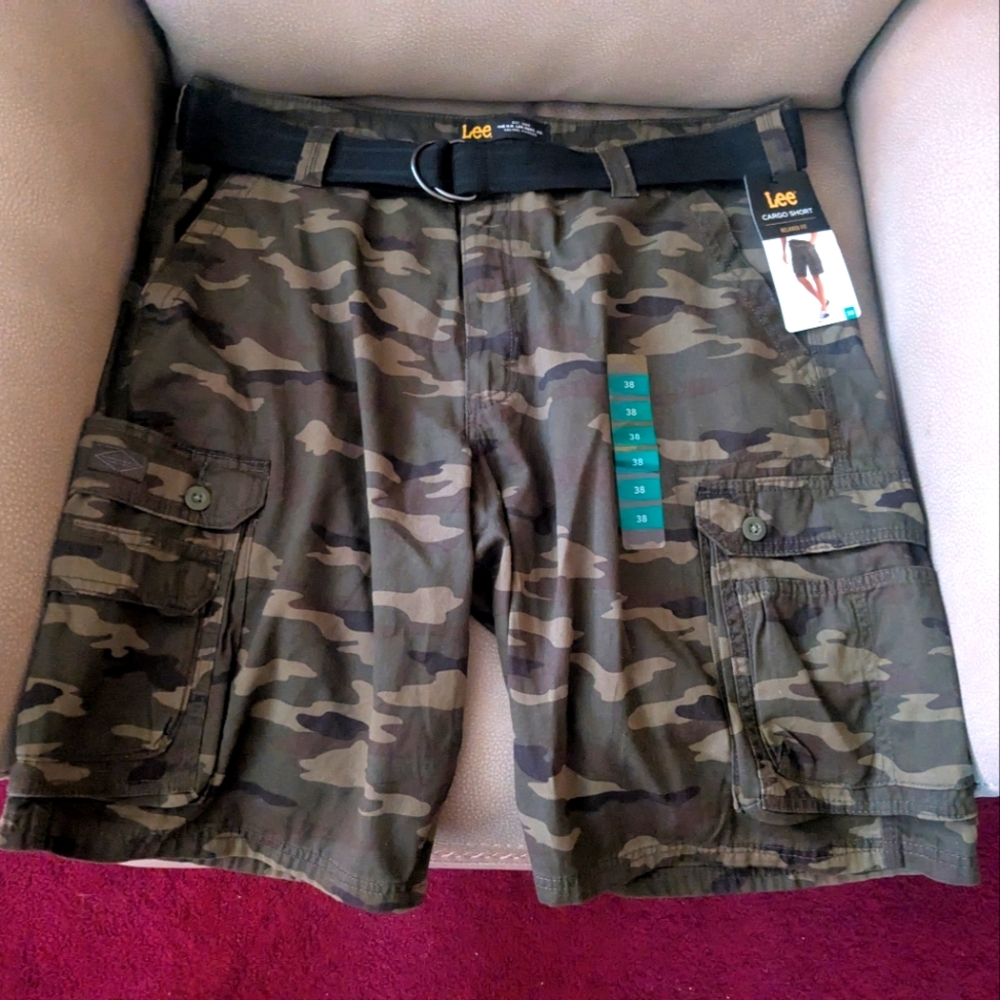 Lee Green/Brown Black Camouflage Cargo Shorts Outdoor Style Men's 38